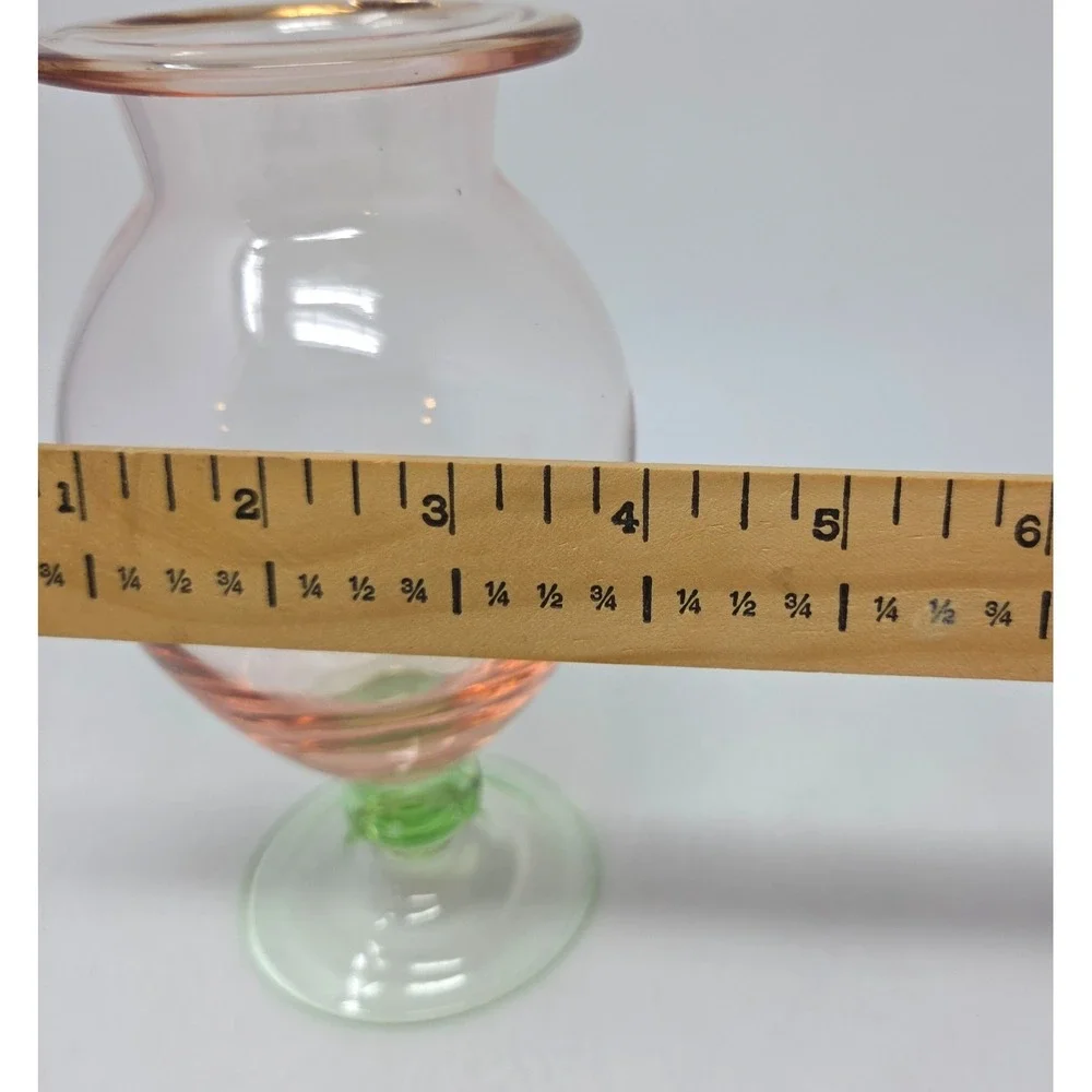 VTG Tiffin Watermelon Footed Pedestal Vase Pink and Green Depression Glass 7